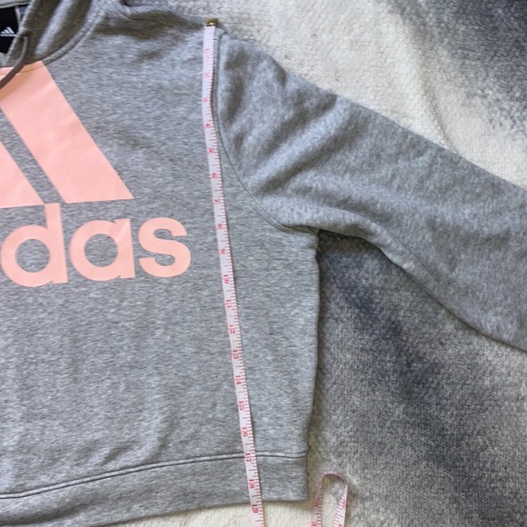 Adidas Gray & Pink Crop Top Hooded Sweatshirt Sz Youth XL - Picture 7 of 8